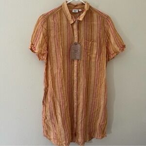 True Craft Women’s retro happy daze linen striped button down dress size XL New
